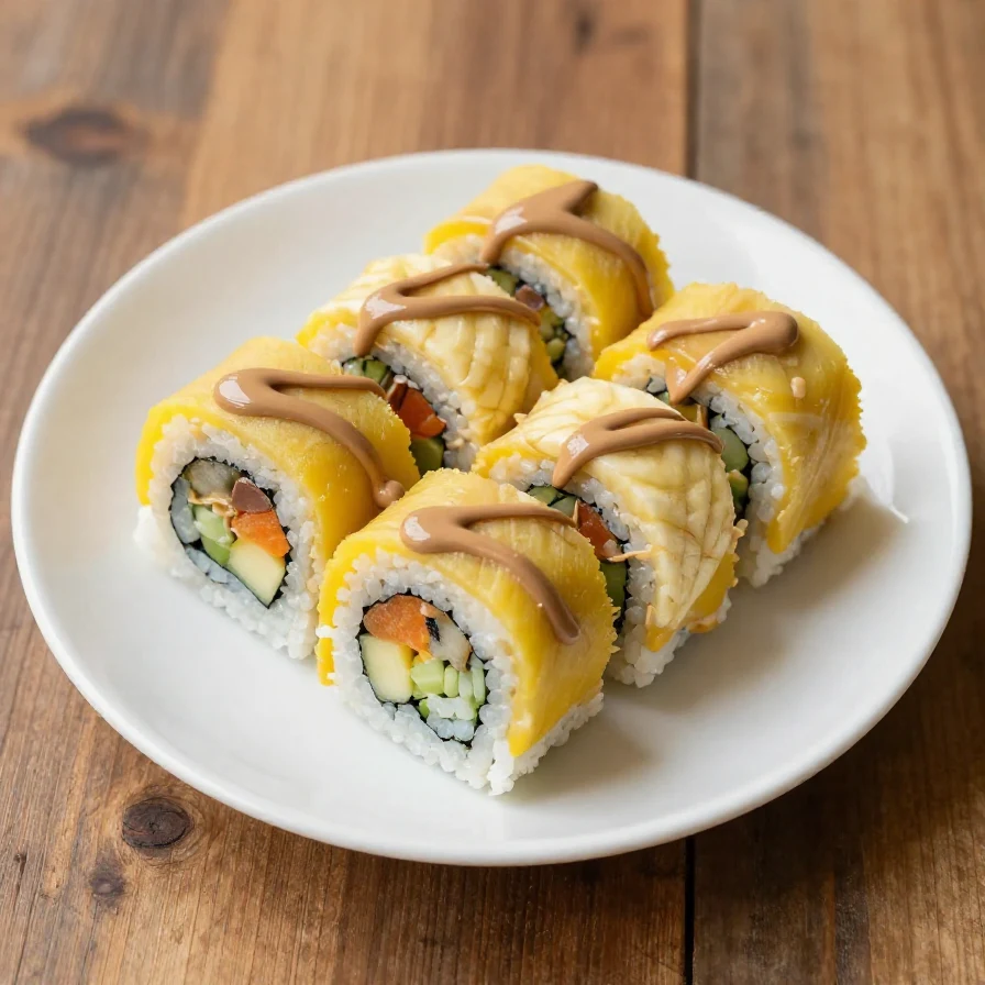 Colorful banana sushi rolls with peanut butter and sprinkles on a plate