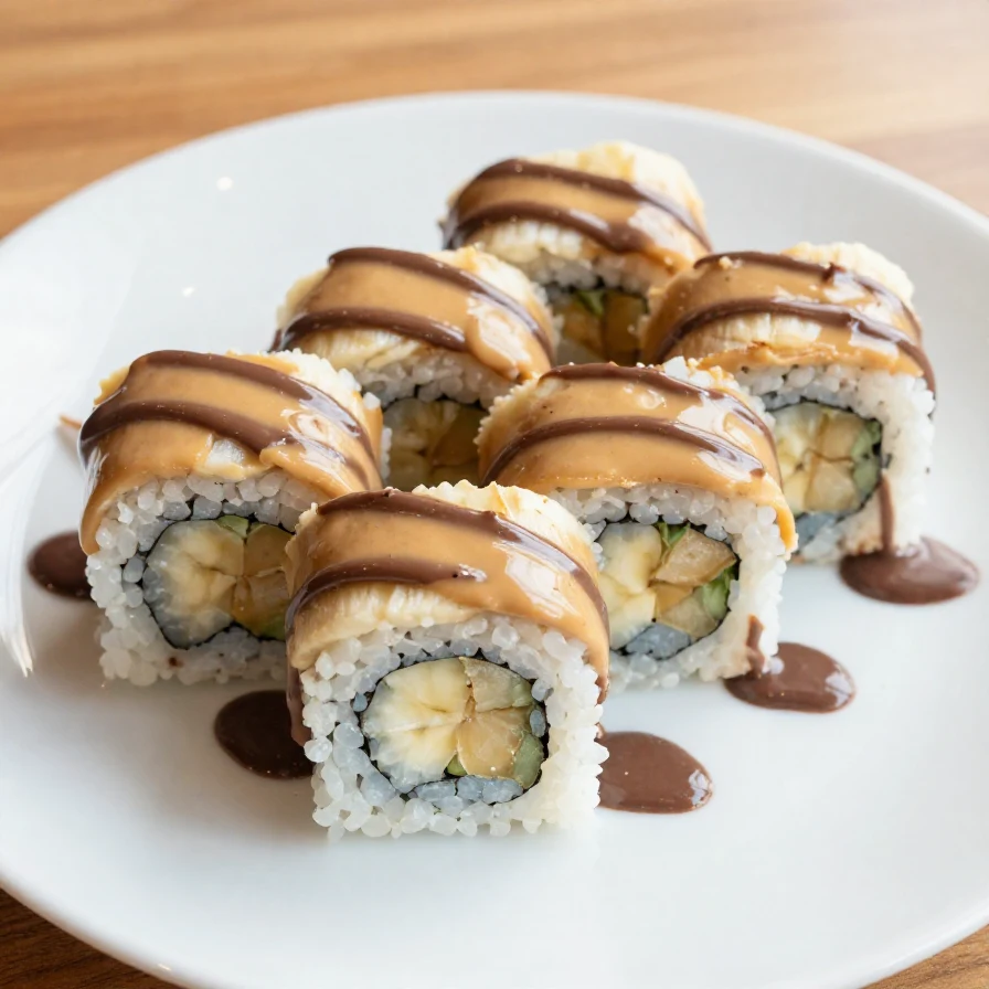 Colorful banana sushi rolls with peanut butter and sprinkles on a plate