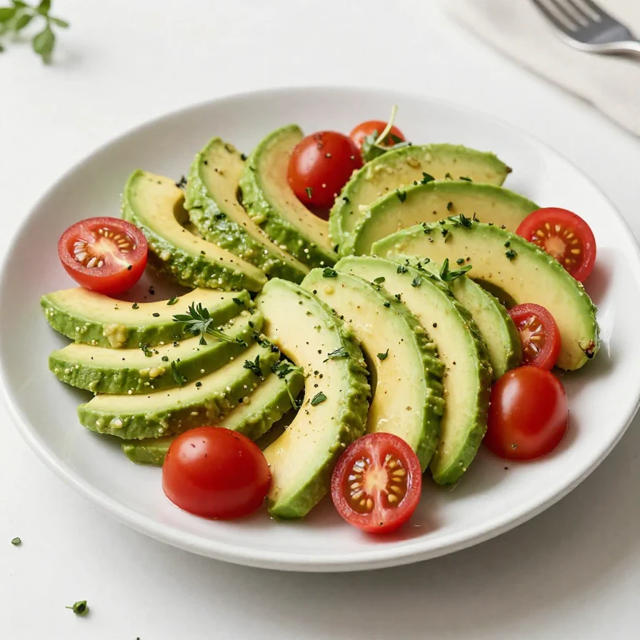 A vibrant avocado salad with cherry tomatoes, cucumber, and a sprinkle of feta cheese
