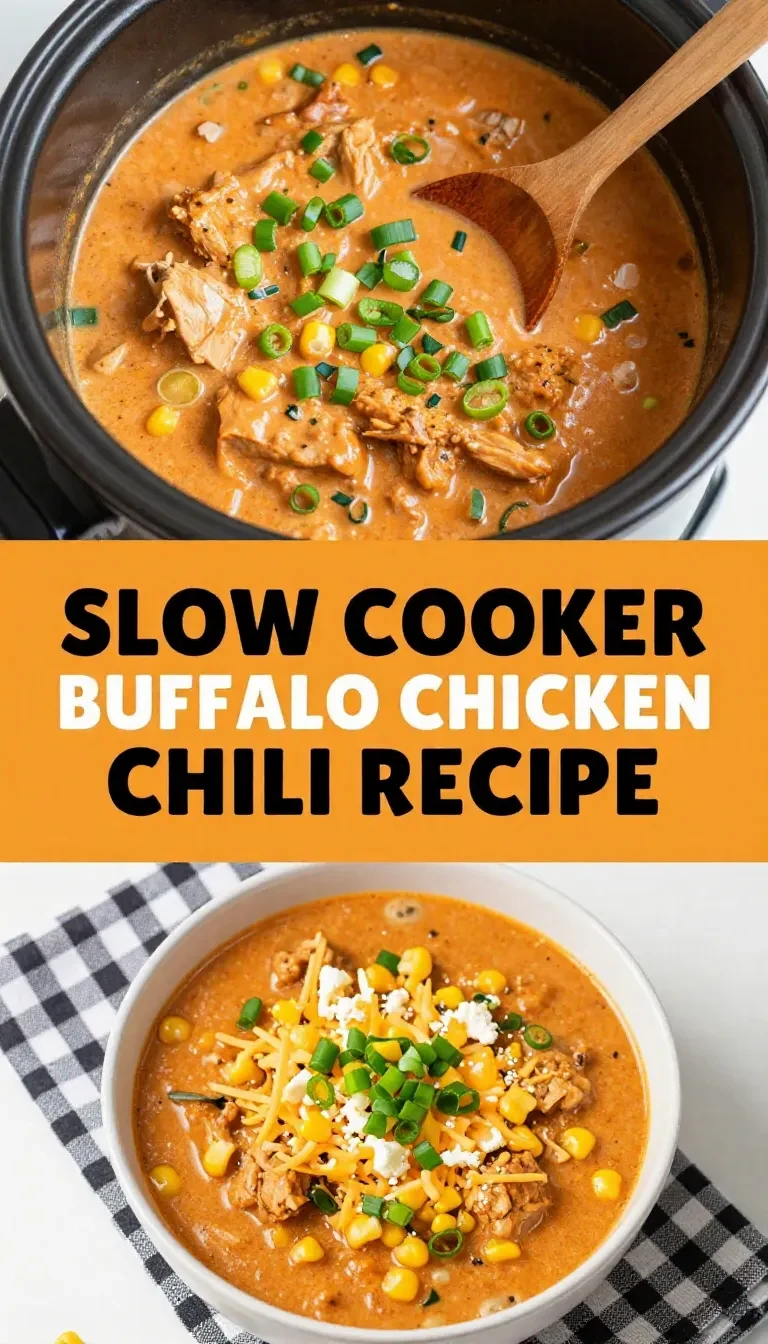 A hearty bowl of slow cooker buffalo chicken chili topped with green onions and shredded cheese