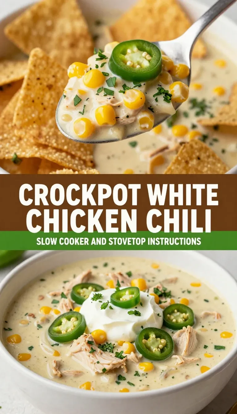 A bowl of creamy crockpot white chicken chili topped with cilantro and lime slices