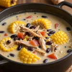A bowl of slow cooker chicken enchilada soup topped with cheese and cilantro