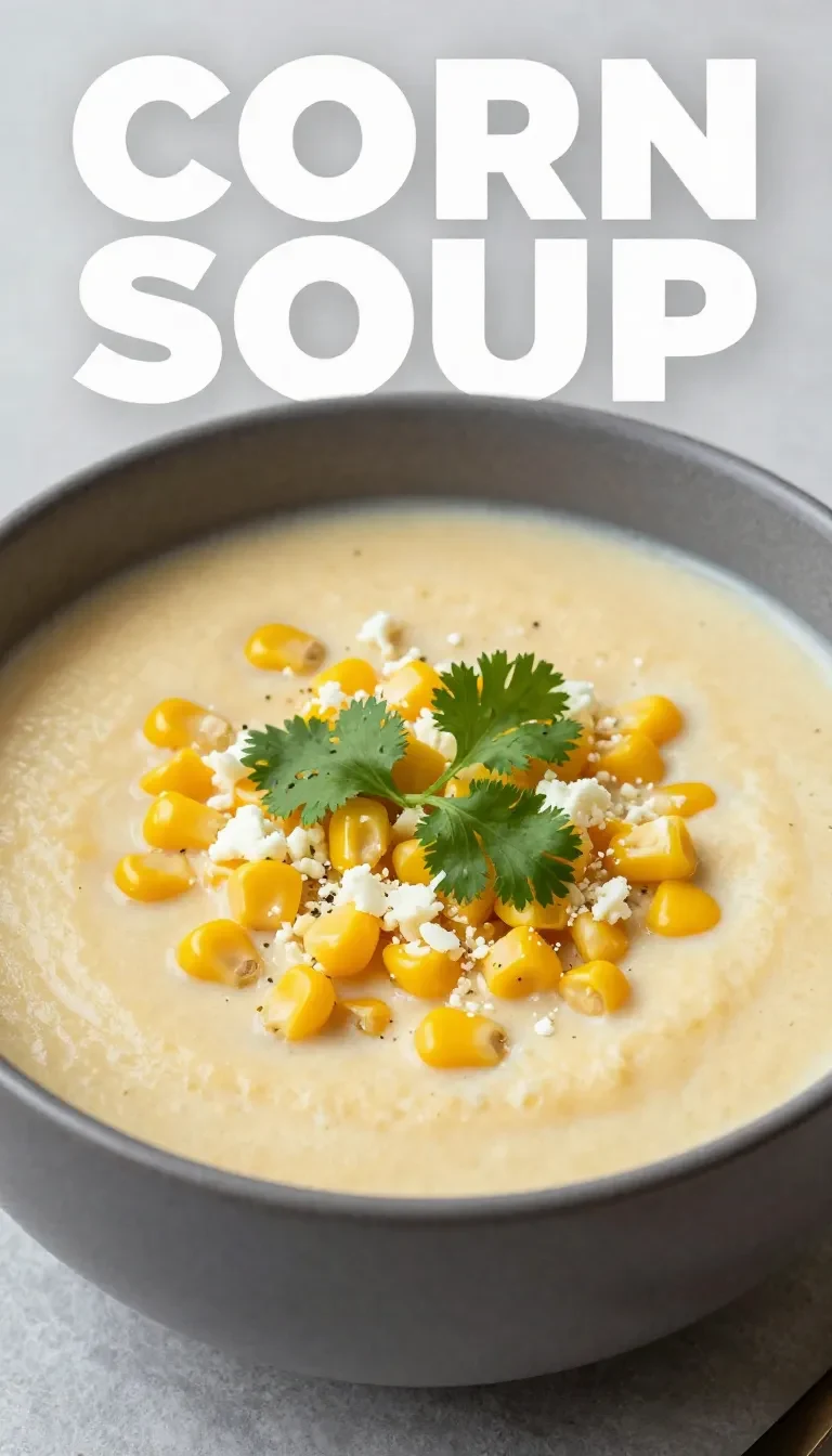 A bowl of Mexican corn and chicken soup garnished with cilantro and lime slices