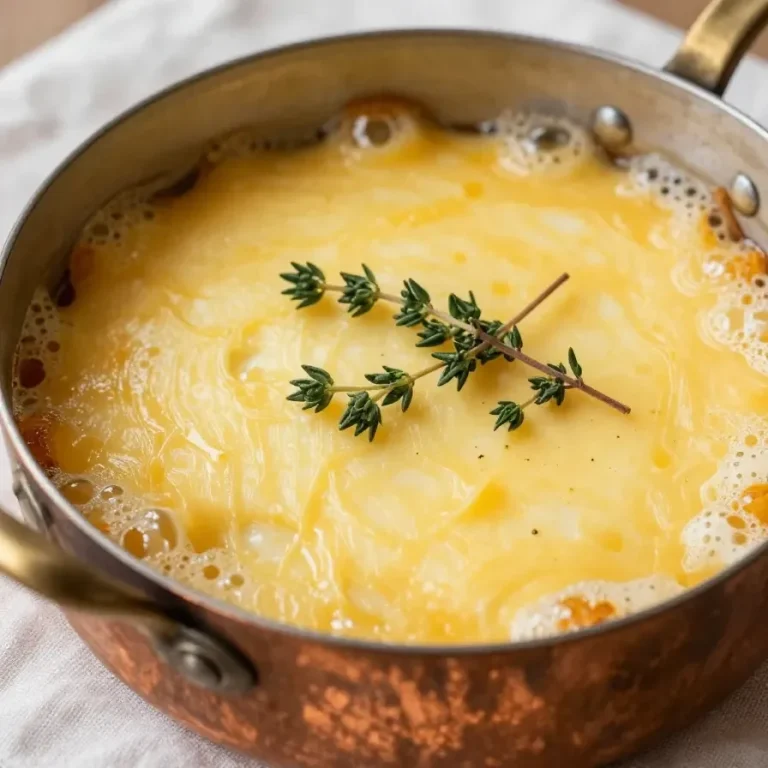 A bowl of steaming French onion soup topped with melted cheese and croutons