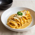 Creamy butternut squash alfredo pasta served in a bowl with fresh parsley