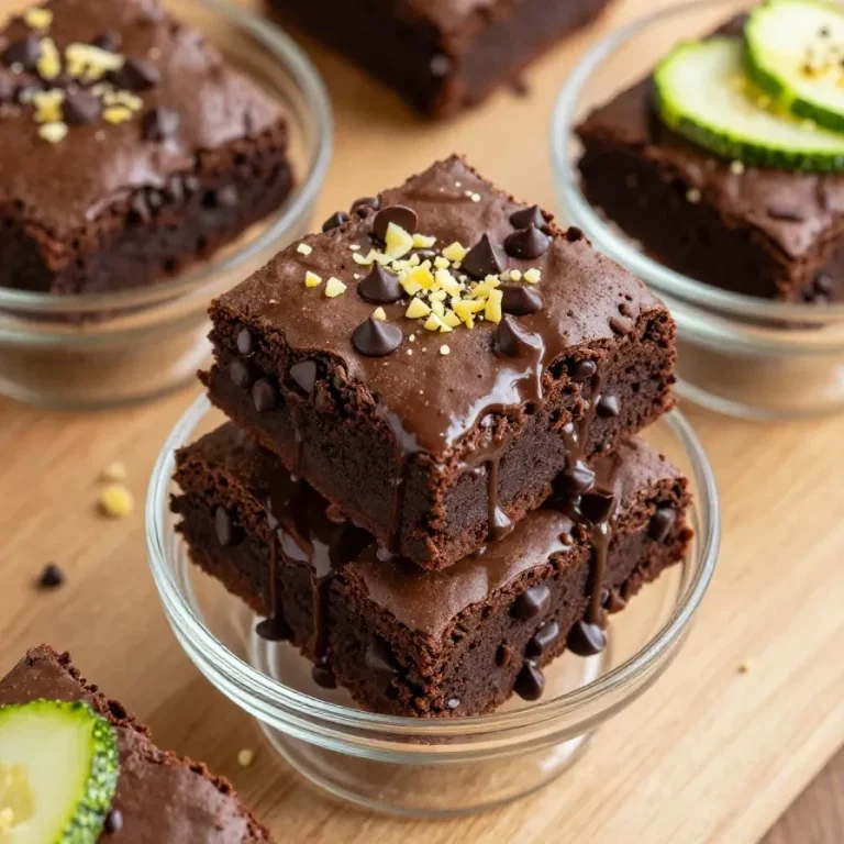 A plate of moist vegan zucchini brownies topped with a sprinkle of powdered sugar, perfect for kids.