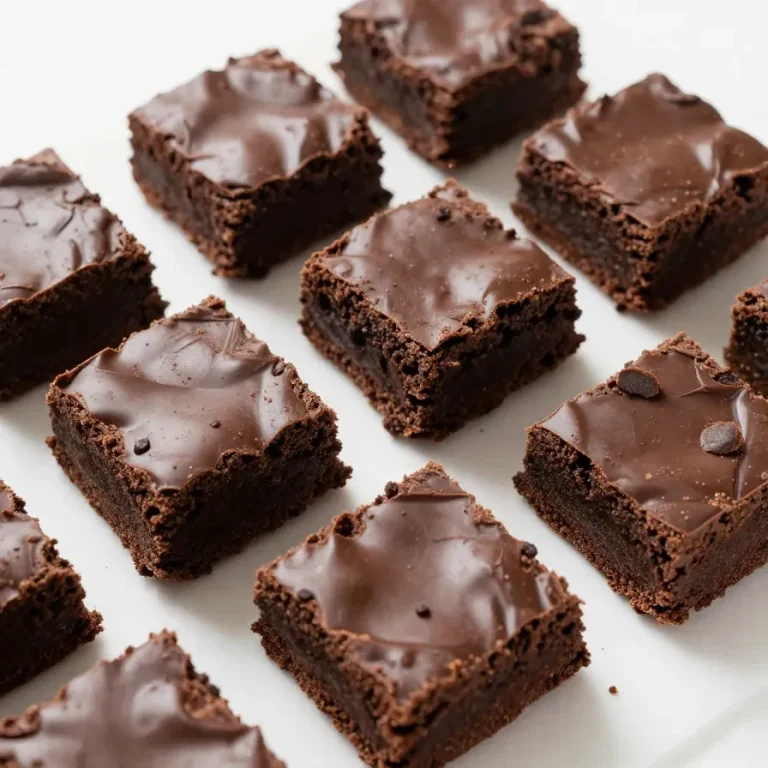 Deliciously moist zucchini brownies topped with chocolate frosting on a wooden table