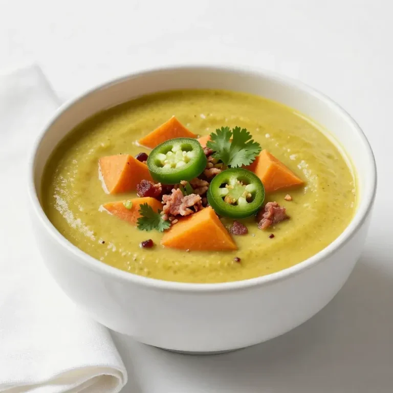 A bowl of Chili Verde with sausage and pumpkin garnished with cilantro