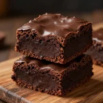 A close-up of fudgy zucchini chocolate brownies on a white plate