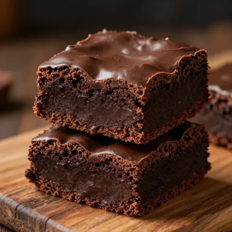 Fudgy Zucchini Chocolate Brownies Recipe A close-up of fudgy zucchini chocolate brownies on a white plate