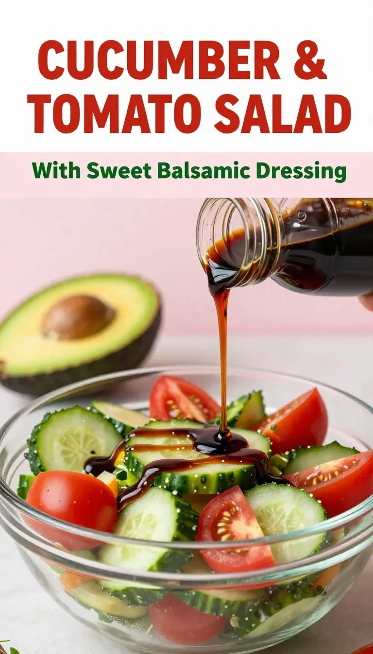 A vibrant cucumber and tomato salad with fresh herbs and a drizzle of dressing
