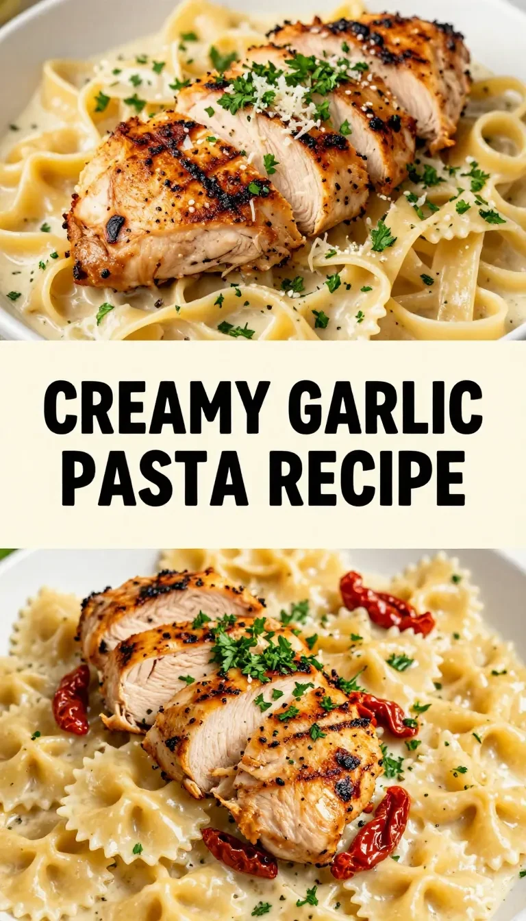 A delicious plate of creamy garlic parmesan chicken pasta topped with parsley